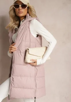 Ciemnoróżowa Długa Kamizelka z Pikowaniem i Obustronnym Suwakiem Wetessa