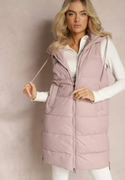 Ciemnoróżowa Długa Kamizelka z Pikowaniem i Obustronnym Suwakiem Wetessa