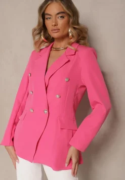 Ciemnoróżowa Dwurzędowa Marynarka z Ozdobnymi Guzikami Rainelda