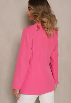 Ciemnoróżowa Dwurzędowa Marynarka z Ozdobnymi Guzikami Rainelda