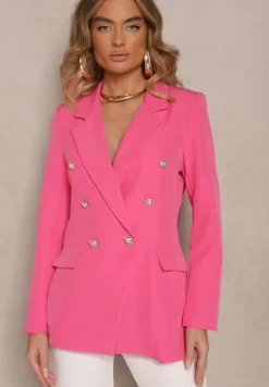 Ciemnoróżowa Dwurzędowa Marynarka z Ozdobnymi Guzikami Rainelda