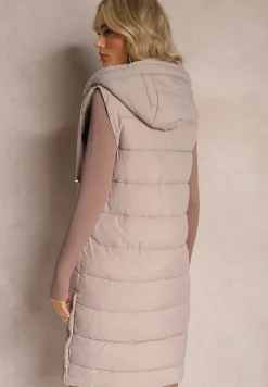 Ciemnoróżowa Kamizelka o Wydłużonym Fasonie z Pikowaniem i Kieszeniami Banuni