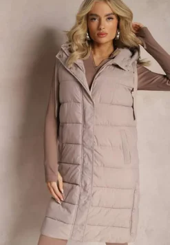 Ciemnoróżowa Kamizelka o Wydłużonym Fasonie z Pikowaniem i Kieszeniami Banuni