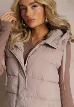 Ciemnoróżowa Kamizelka o Wydłużonym Fasonie z Pikowaniem i Kieszeniami Banuni