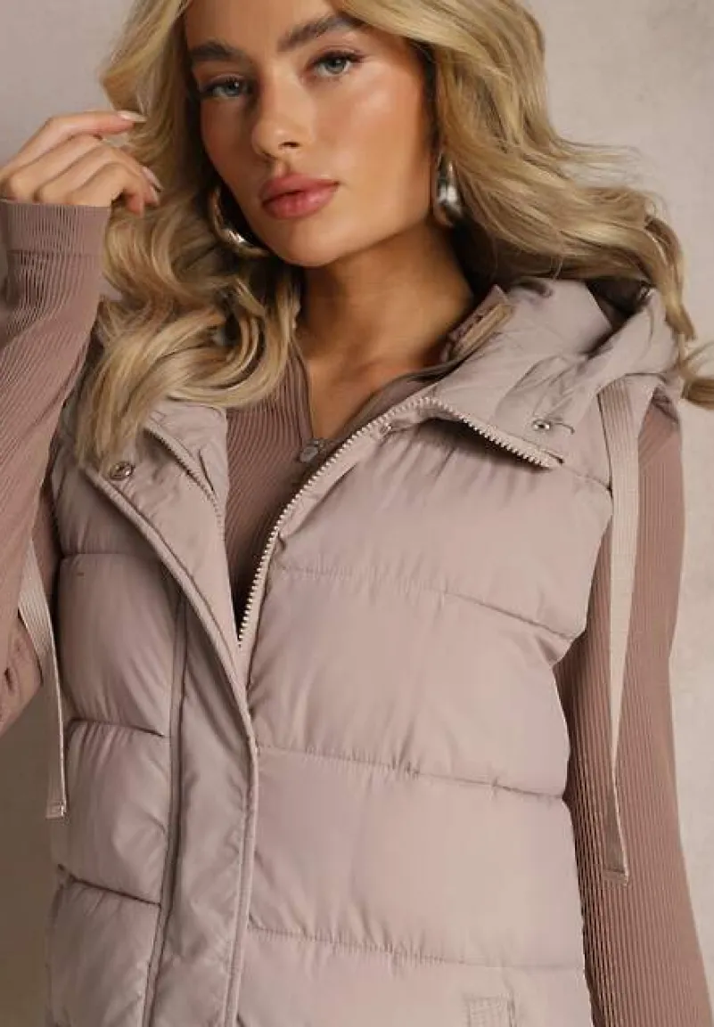 Ciemnoróżowa Kamizelka o Wydłużonym Fasonie z Pikowaniem i Kieszeniami Banuni