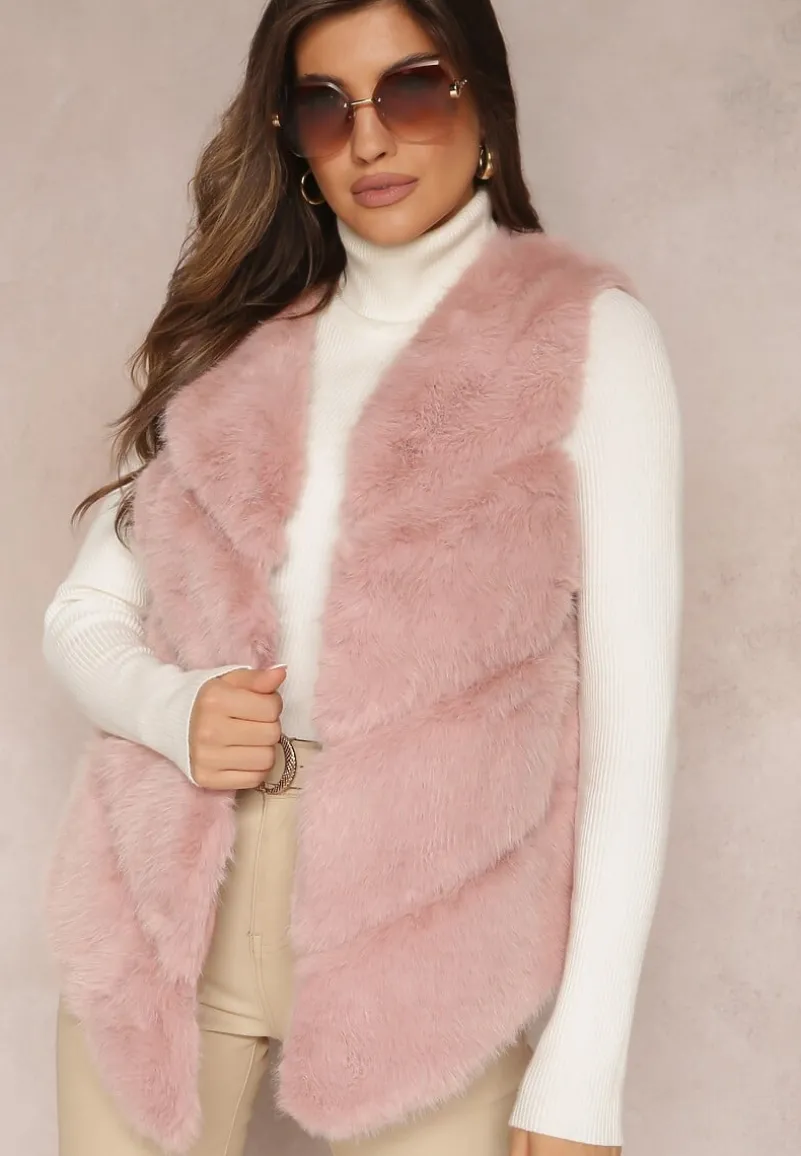 Ciemnoróżowa Kamizelka z Futerkiem i Przeszyciami Iraau