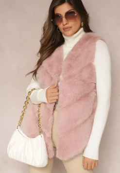 Ciemnoróżowa Kamizelka z Futerkiem i Przeszyciami Iraau