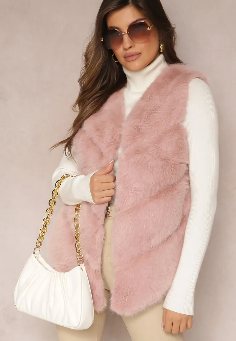 Ciemnoróżowa Kamizelka z Futerkiem i Przeszyciami Iraau