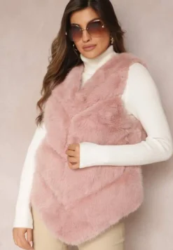 Ciemnoróżowa Kamizelka z Futerkiem i Przeszyciami Iraau