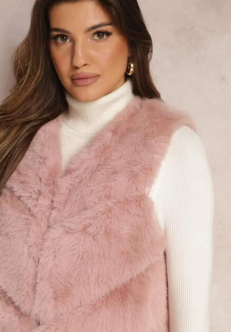 Ciemnoróżowa Kamizelka z Futerkiem i Przeszyciami Iraau