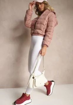 Ciemnoróżowa Kurtka z Odpinanym Kapturem Ozdobiona Pikowaniem Jolvesa