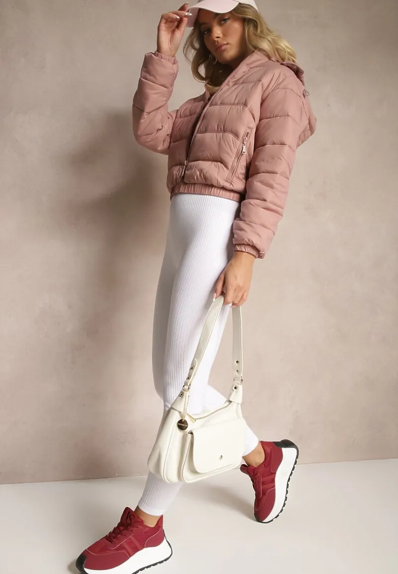 Ciemnoróżowa Kurtka z Odpinanym Kapturem Ozdobiona Pikowaniem Jolvesa