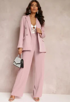 Ciemnoróżowa Marynarka Niezapinana z Dekoracyjnymi Guzikami Cose