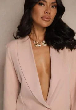 Ciemnoróżowa Marynarka z Ozdobną Imitacją Kieszeni Nilzedi