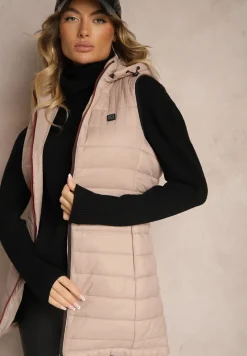 Ciemnoróżowa Taliowana Kamizelka z Pikowanym Przeszyciem z Kapturem z Możliwością Odpięcia Inadorae