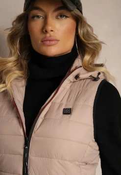 Ciemnoróżowa Taliowana Kamizelka z Pikowanym Przeszyciem z Kapturem z Możliwością Odpięcia Inadorae