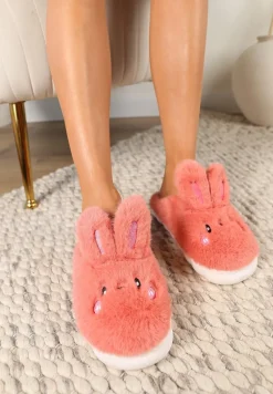 Ciemnoróżowe Futrzane Kapcie Vices na Platformie z Tłoczeniem w Stylu Królika Adarevia