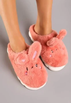 Ciemnoróżowe Futrzane Kapcie Vices na Platformie z Tłoczeniem w Stylu Królika Adarevia