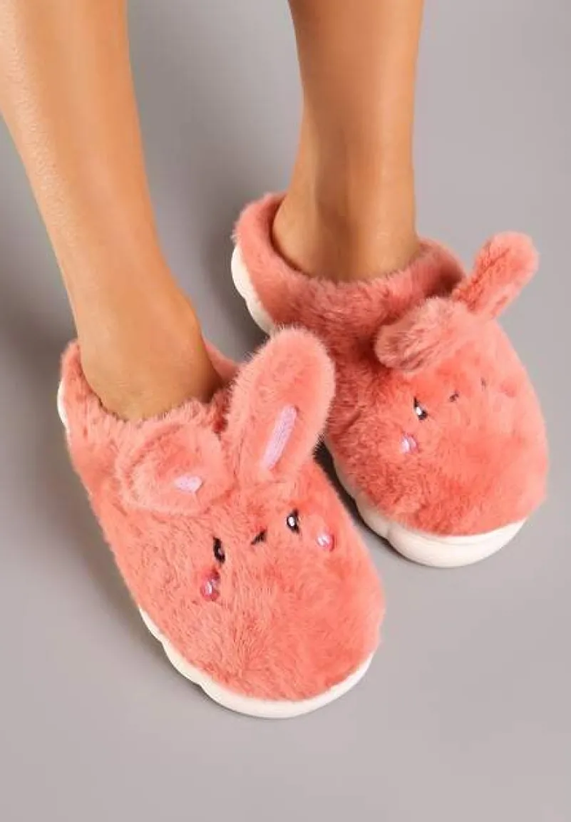 Ciemnoróżowe Futrzane Kapcie Vices na Platformie z Tłoczeniem w Stylu Królika Adarevia