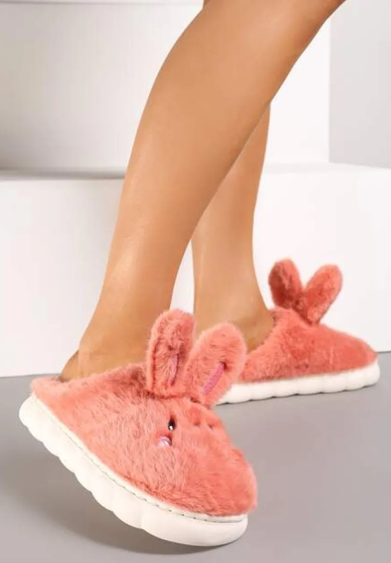 Ciemnoróżowe Futrzane Kapcie Vices na Platformie z Tłoczeniem w Stylu Królika Adarevia