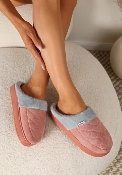 Ciemnoróżowe Kapcie Futrzane Vices z Wkładką ze Skóry Naturalnej na Niskiej Platformie Ellisen