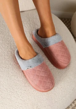 Ciemnoróżowe Kapcie Futrzane Vices z Wkładką ze Skóry Naturalnej na Niskiej Platformie Ellisen