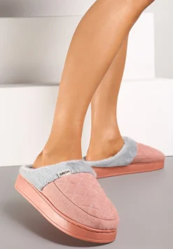 Ciemnoróżowe Kapcie Futrzane Vices z Wkładką ze Skóry Naturalnej na Niskiej Platformie Ellisen