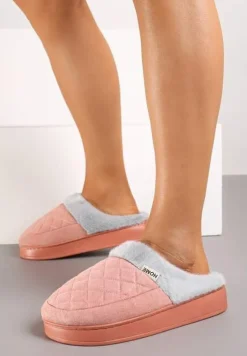 Ciemnoróżowe Kapcie Futrzane Vices z Wkładką ze Skóry Naturalnej na Niskiej Platformie Ellisen