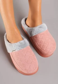 Ciemnoróżowe Kapcie Futrzane Vices z Wkładką ze Skóry Naturalnej na Niskiej Platformie Ellisen