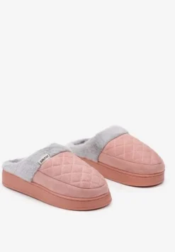 Ciemnoróżowe Kapcie Futrzane Vices z Wkładką ze Skóry Naturalnej na Niskiej Platformie Ellisen