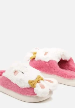 Ciemnoróżowe Kapcie na Płaskiej Podeszwie Ozdobione Króliczkiem 3D Temiena