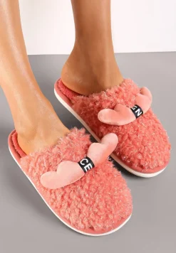 Ciemnoróżowe Kapcie z Futerkiem i Naszywką Dirina