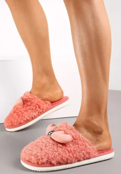 Ciemnoróżowe Kapcie z Futerkiem i Naszywką Dirina