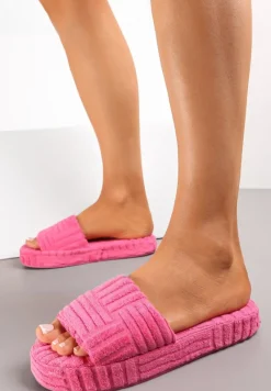 Ciemnoróżowe Kapcie z Tłoczeniem na Grubej Podeszwie Willatta