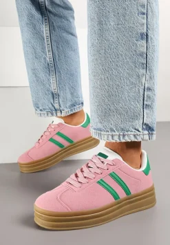 Ciemnoróżowe Klasyczne Sneakersy na Niewysokiej Platformie Terilee