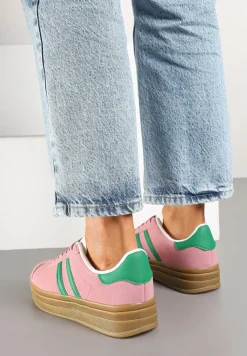 Ciemnoróżowe Klasyczne Sneakersy na Niewysokiej Platformie Terilee
