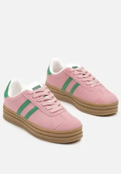 Ciemnoróżowe Klasyczne Sneakersy na Niewysokiej Platformie Terilee