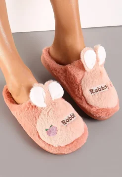 Ciemnoróżowe Pluszowe Kapcie z Królikiem Heas