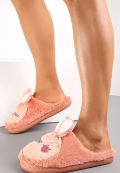 Ciemnoróżowe Pluszowe Kapcie z Królikiem Heas