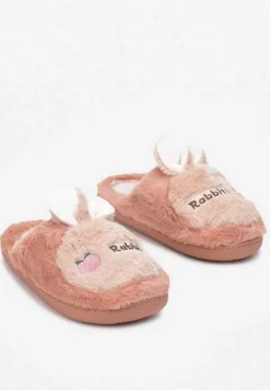 Ciemnoróżowe Pluszowe Kapcie z Królikiem Heas