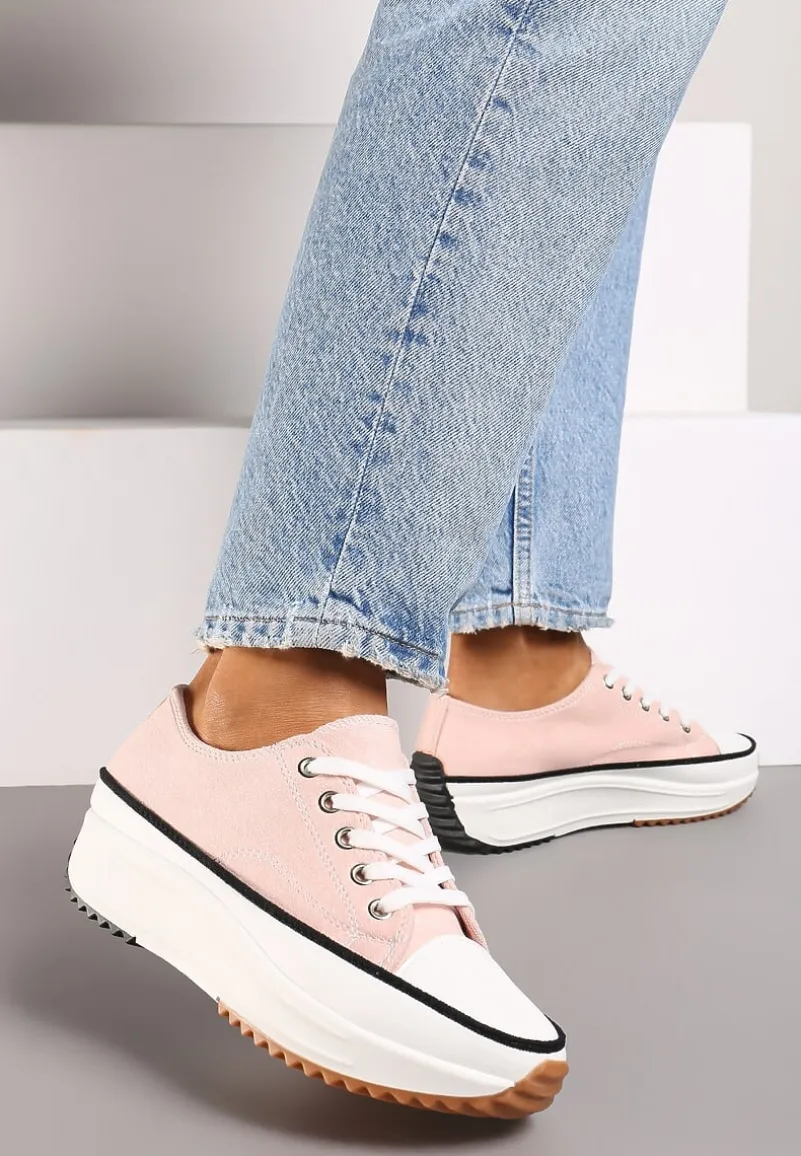 Ciemnoróżowe Trampki na Wysokiej Platformie z Ozdobnym Bieżnikiem Nevelisse