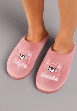 Ciemnoróżowe Wsuwane Kapcie z Welurowym Wykończeniem i Ozdobną Naszywką Naorise