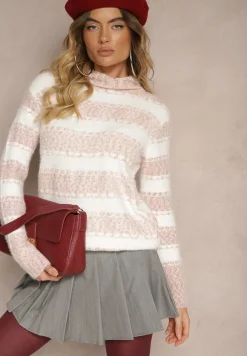 Ciemnoróżowy Golf z Wełną Ozdobiony Pasami Zinalith