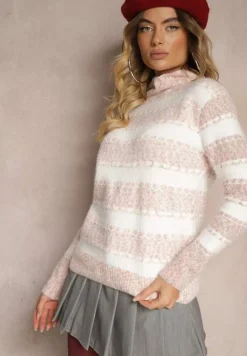 Ciemnoróżowy Golf z Wełną Ozdobiony Pasami Zinalith