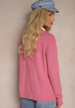 Ciemnoróżowy Kardigan z Dodatkiem Bawełny Ozdobiony Tłoczeniami i Kieszeniami Mavalin