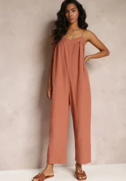 Ciemnoróżowy Kombinezon na Regulowanych Ramiączkach z Długimi Nogawkami z Bawełny Myrcela