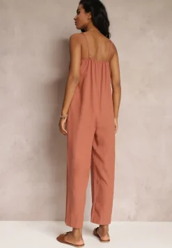 Ciemnoróżowy Kombinezon na Regulowanych Ramiączkach z Długimi Nogawkami z Bawełny Myrcela