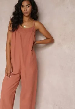 Ciemnoróżowy Kombinezon na Regulowanych Ramiączkach z Długimi Nogawkami z Bawełny Myrcela