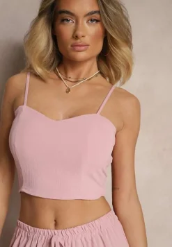 Ciemnoróżowy Komplet Spodnie z Gumką w Pasie Top i Długa Koszula Arives