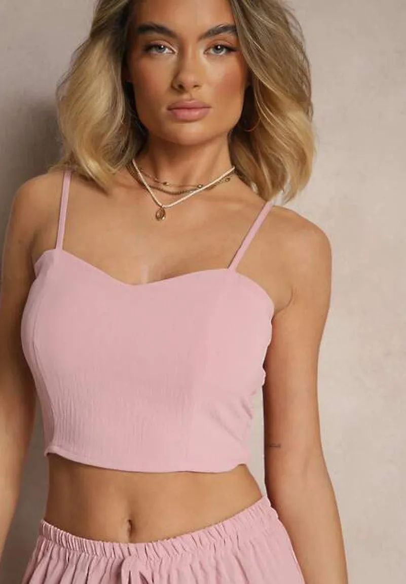 Ciemnoróżowy Komplet Spodnie z Gumką w Pasie Top i Długa Koszula Arives